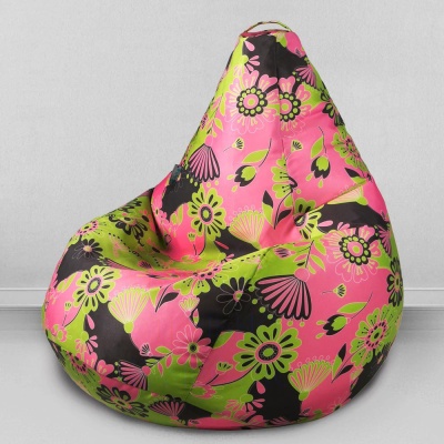 Кресло-мешок Груша, мебельный хлопок, Цветы розовые