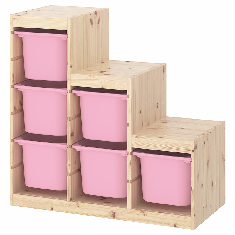 Стеллаж лесенка 940х440х910 ТРУФАСТ сосна,контейнеры:розовый (6Б) Profi&Hobby