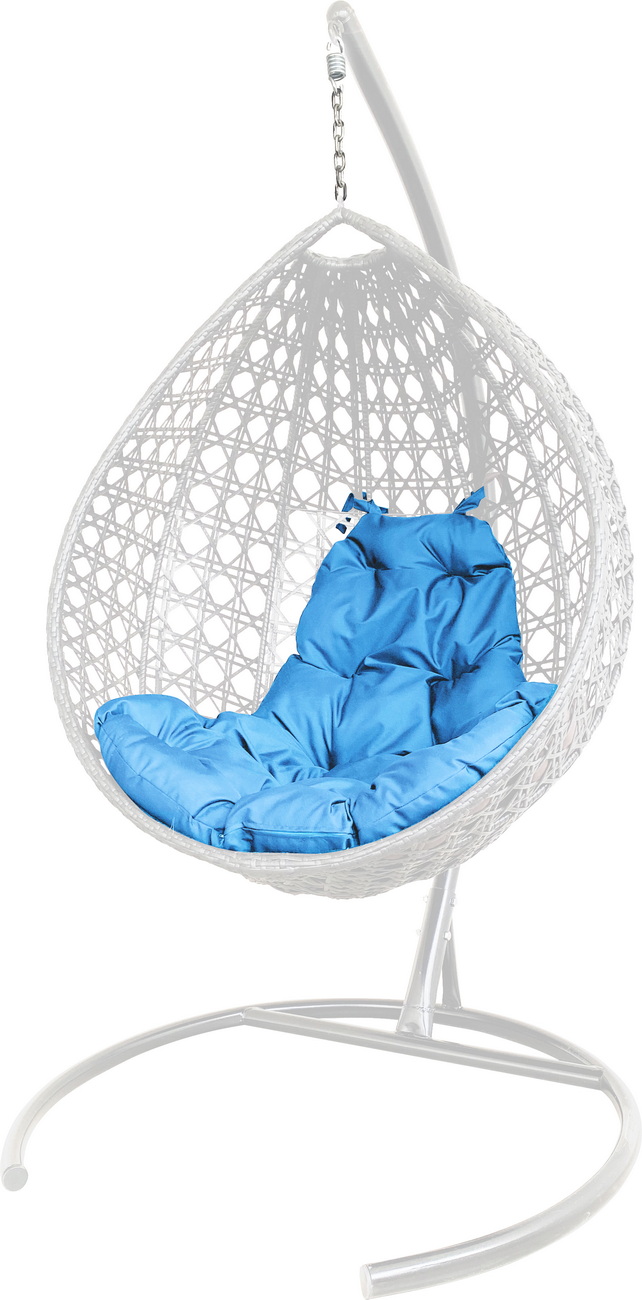Подвесное кресло КАПЛЯ ЛЮКС с ротангом белое, голубая подушка