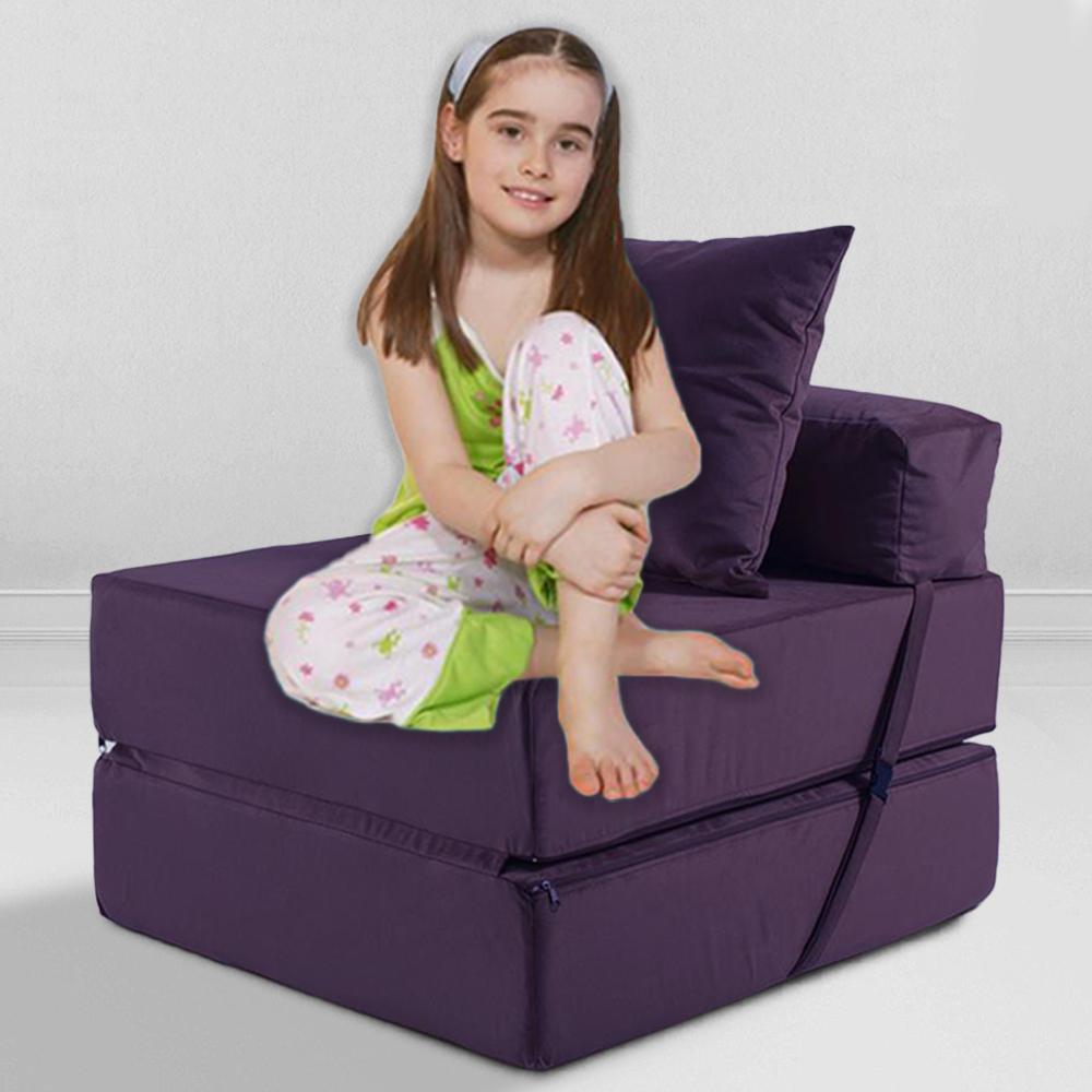 Бескаркасное кресло-кровать, мебельный велюр, баклажан