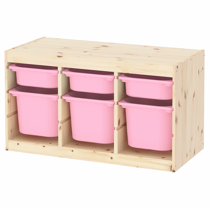 Стеллаж тройной 930х440х520 ТРУФАСТ б/п сосна,контейнеры: розовый (3С)/розовый (3Б) Profi&Hobby