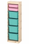 Стеллаж вертикальный 440х300х1420 ТРУФАСТ б/п сосна,контейнеры:розовый (2С)/бирюз.(4Б) Profi&Hobby